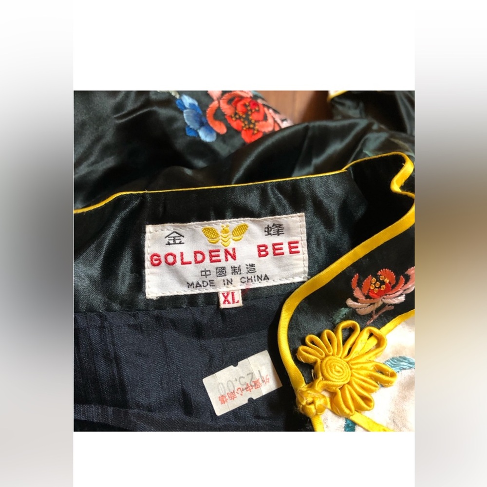 GOLDEN BEE Embroidered Black Satin Jacket with Yellow Piping - Picture 2 of 8
